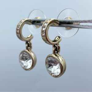 Givenchy Gold Crystal Drop Earrings Clear Rhinestone Dangle 1”